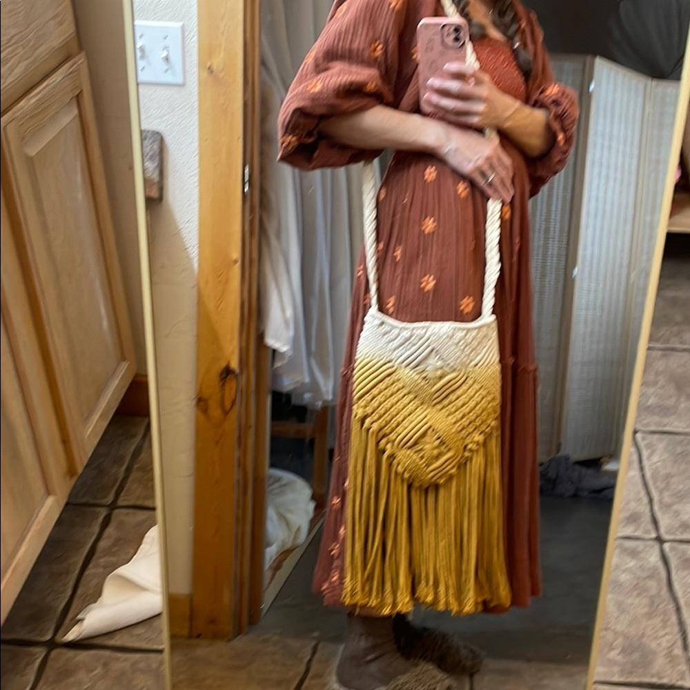 Handcrafted Yellow and Cream Fringe Bag